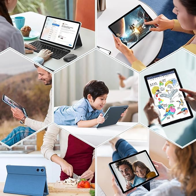 Tablet 10 inch Android 15 Tablets 30GB RAM 128GB ROM 1TB Expand, 8000mAh Octa-Core Tablets with Keyboard Mouse, HD IPS Display, Gemini AI, GPS, 5G WiFi, Widevine L1, Split-Screen - Metal Blue