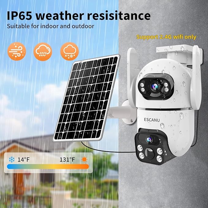 Dual Lens Security Cameras Wireless Outdoor for Home Security,WiFi,2-Way Audio,Night Vision,Motion Detection,No mothly fee Cameras,IP65 Water Proof