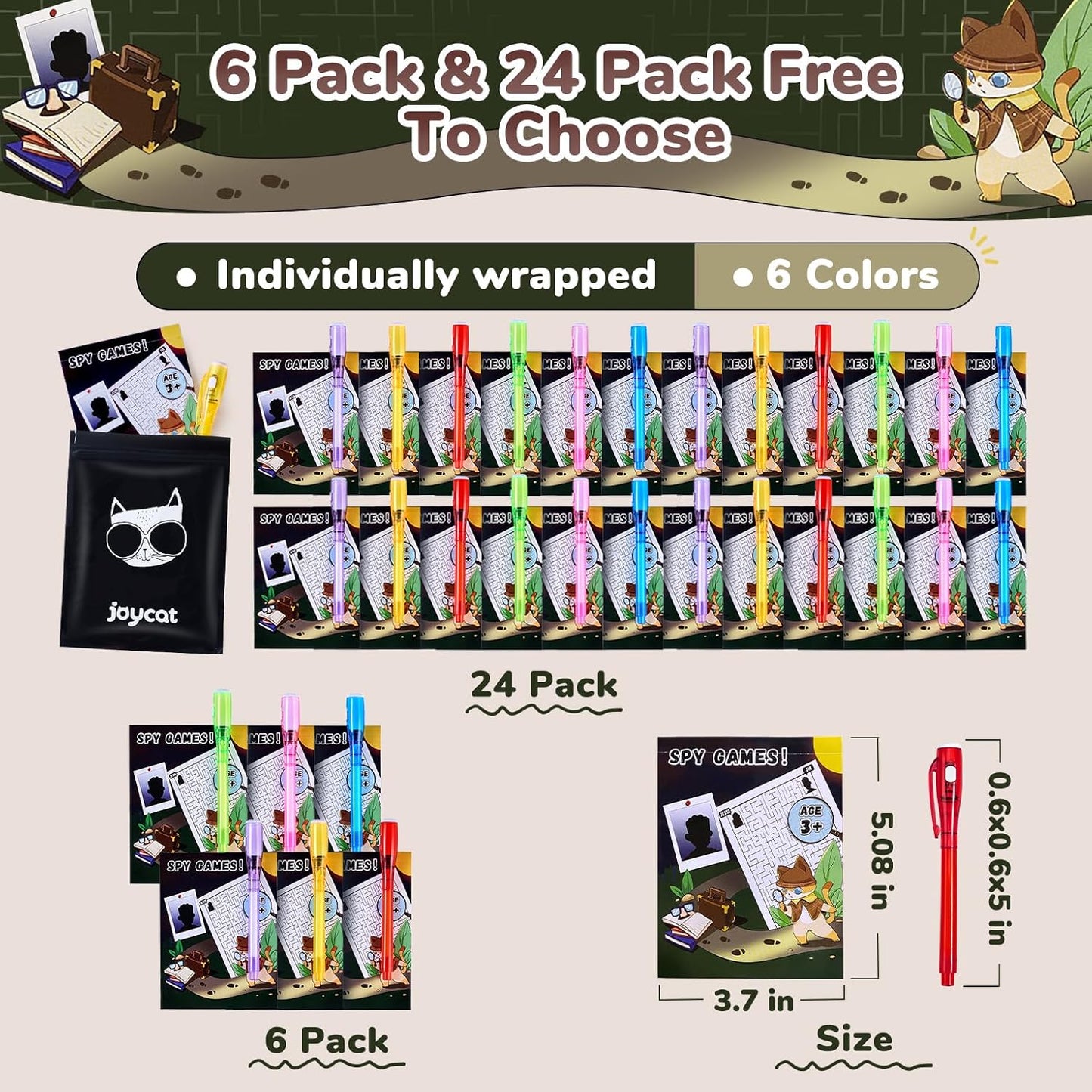 JoyCat 24 Pcs Invisible Ink Pens with UV Light for Kids with Notebooks,Spy Pen Magic Markers for Secret Message,Class Prizes for Students Bulk,Birthday Gift for Boys Girls