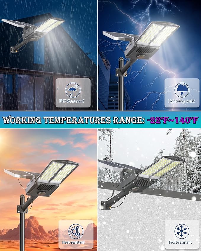 Gefolly SL-7500W Solar Street Lights Outdoor, 400000LM Commercial Parking Lot Light Dusk to Dawn IP67 Waterproof 6500K Security Flood Lights with Motion Sensor Lamp for Yard, Road