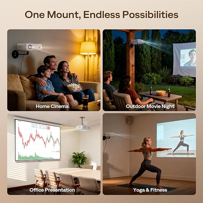 Aurzen Projector Wall Mount Shelf, Wall Use with Adjustable Angle, 360° Rotation and 90° Tilt, Foldable Heavy-Duty Metal Bracket, Supports 4.4 lbs, Compatible with TMY, HAPPRUN, Yaber, Epson
