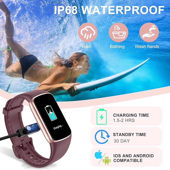 Fitness Tracker Step Counter with 24/7 Heart Rate Blood Oxygen Sleep Monitor, 1.47'' AMOLED Touch Color Screen Fitness Watch, Smart Watches for Women Men