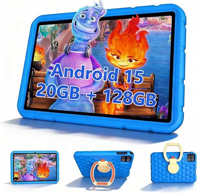 Kids Tablet, 10 inch Android 15 Tablet for Kids, 20GB RAM 128GB ROM Octa-Core 6000mAh Battery Childs Tablets with Shockproof Case, Bluetooth, WiFi, Parental Control, Dual Camera, GPS
