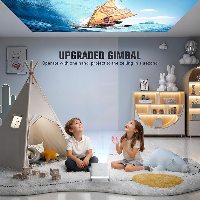 【Officially-Licensed APP & Auto Focus/ Keystone】Smart Mini Projector with WiFi and Bluetooth, VOPLLS Outdoor Projectors 4K Support, Portable Movie Phone Wifi Proyector for Bedroom/Home/Celling