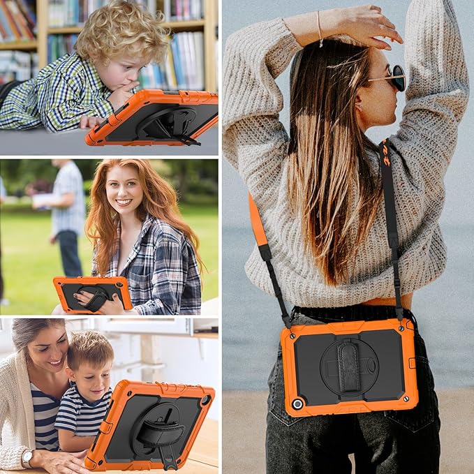 HXCASEAC Case for Samsung Galaxy Tab A9+/ A9 Plus 11 Inch, Protective with Screen Protector/Hand Strap/Pen Holder, Sturdy Shockproof Galaxy A9 Plus Tablet Case 2023 SM-X210/X216/X218 - Orange