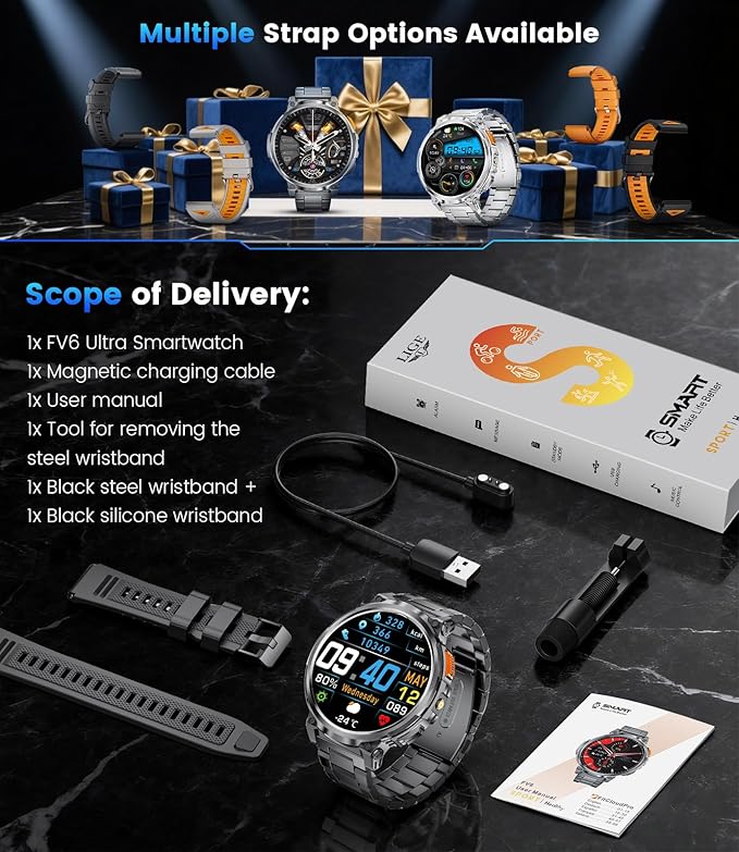 LIGE Smart Watches for Men with 730mAh Battery, 1.85" HD Smart Watch with Flashlight/Make/Answer Call/120+Sports Mode Fitness Tracker/Sleep Monitoring, iOS Android Waterproof Military SmartWatches