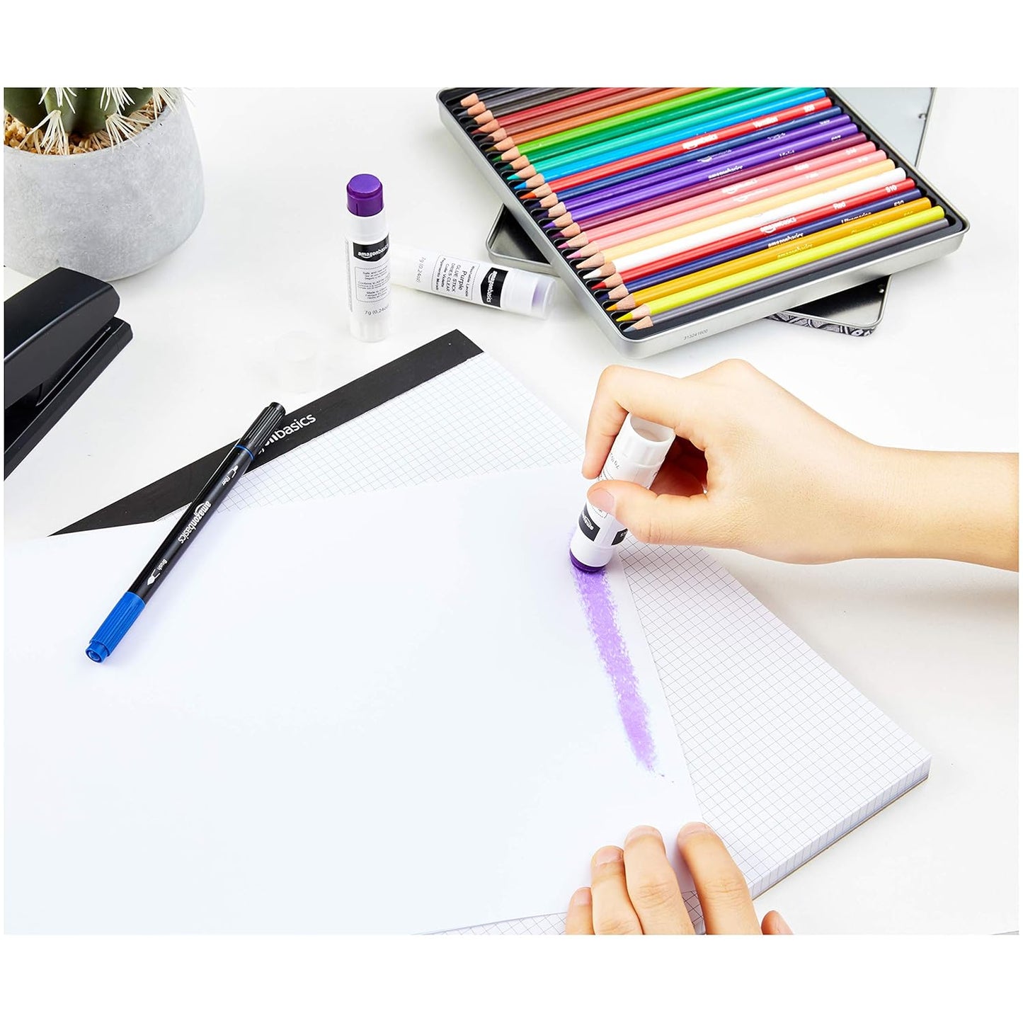 Amazon Basics Purple Washable School Glue Sticks, Dries Clear, Non-Toxic, 0.24-oz Stick, 60-Pack