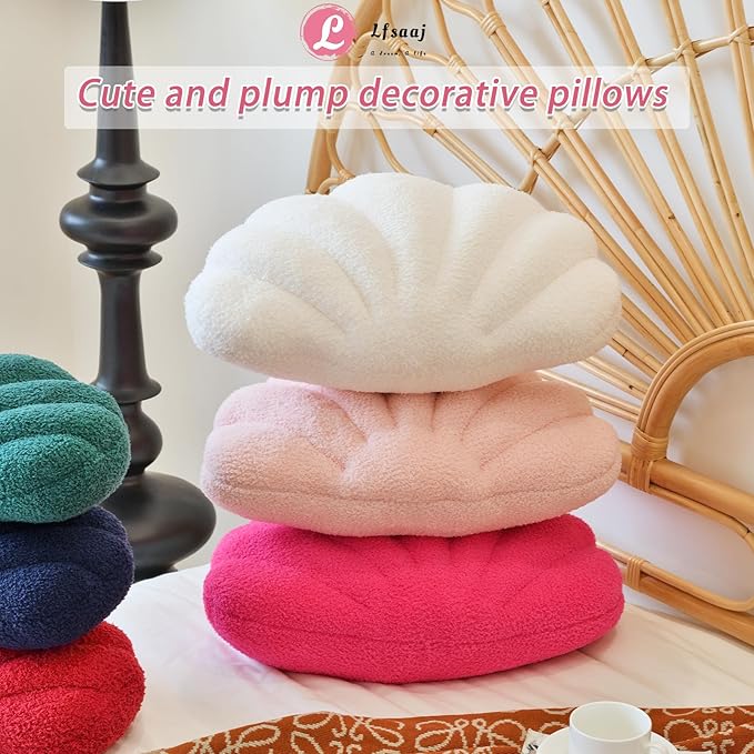 Seashell Throw Pillows, Shell Shaped Throw Pillows, Soft Home Decorative Pillow Plush Cushion for Bed Couch Living Sofa Room Decor Accent Throw Pillow (13x10 Inch, Pink Purple)