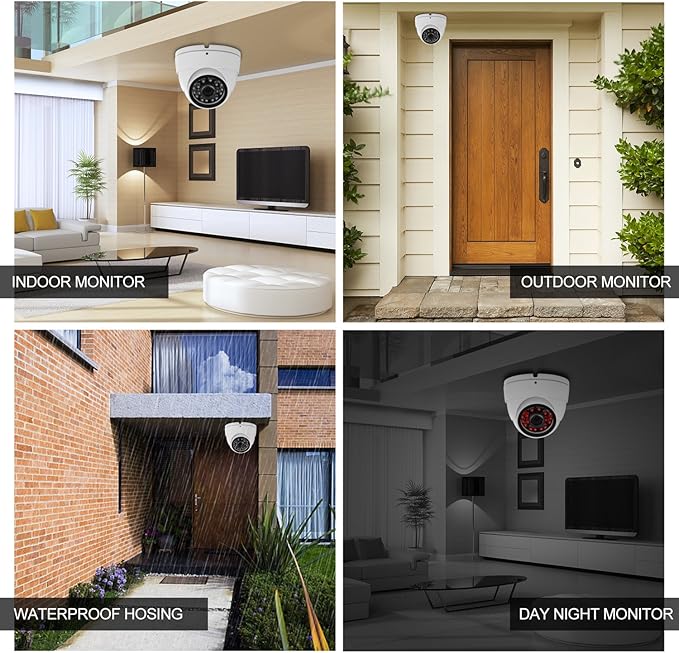 Analog CCTV Camera HD 1080P 4-in-1 (TVI/AHD/CVI/960H Analog) Security Dome Camera Outdoor Metal Housing, 24 IR-LEDs True Day & Night Monitoring 3.6mm Lens (White)