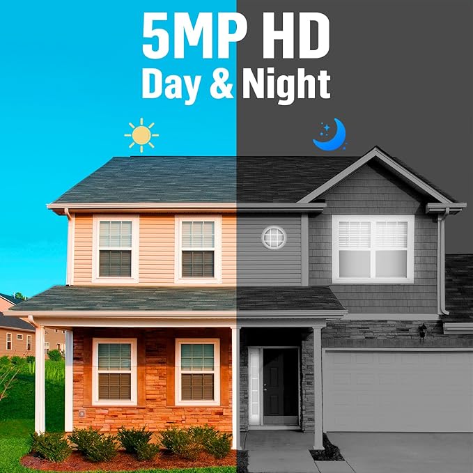 8CH Wired Security Camera System,H.265+ Surveillance Video Recorders with 2 x 2592P 5MP Wired IP66 Bullet Cameras,for Indoor Outdoor Use,500G HDD Included, Email Alert,Mobile APP & PC Remote