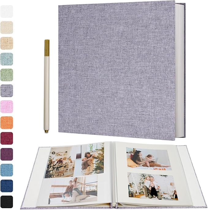 Vienrose Photo Album Self Adhesive 4x6 5x7 3x5 8x10 10x12 Scrapbook Album DIY Scrap Book with A Metallic Pen (13"x12.6" 60 Pages, Grey)