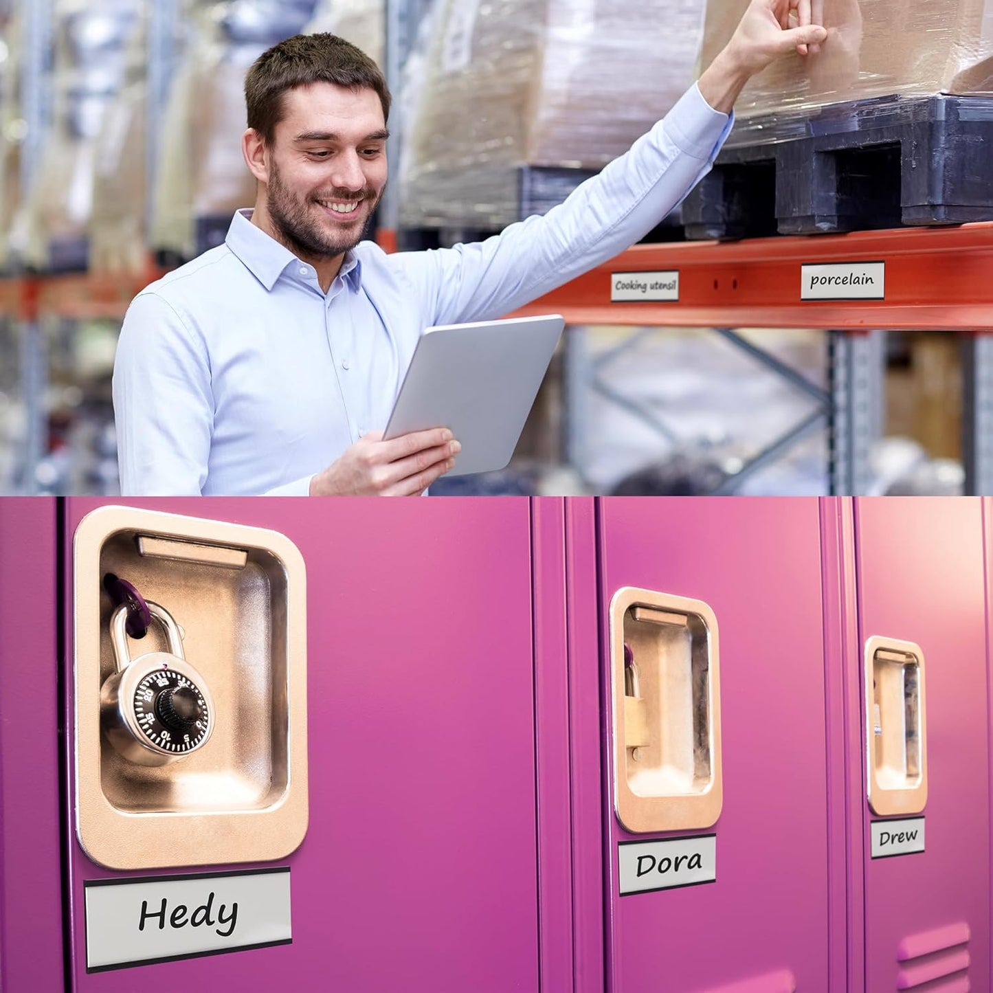 Realth C Channel Magnetic Label Holders 50 Pack 1'' x 2'' with Paper Inserts and Clear Plastic Protectors, Magnetic Data Card Holders File Cabinet Labels for Metal Racks and Shelves