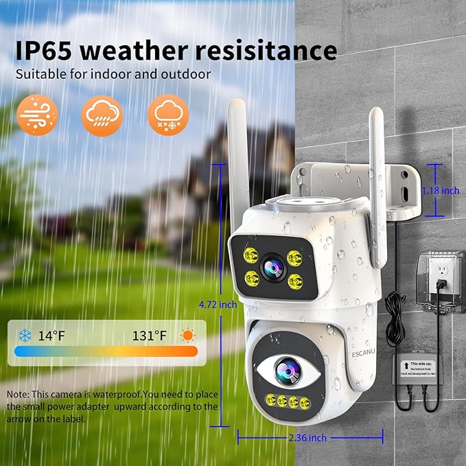 Cameras for Home Security with Dual Lens, 2.4G/5G Outdoor Security Camera, WiFi Camera for Home Security, Color Night Vision, 2-Way Audio, Auto Tracking, 24/7 Continuous Recording