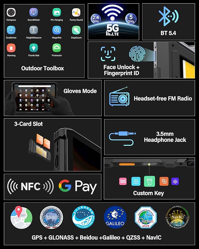 Ulefone Armor Pad 5 Ultra 5G Rugged Tablet with 200 Lumens Projector, 32GB+512GB/2TB Expansion Android 15, 24200mAh(120W), 11" FHD+ Screen, IP68/69K, 64MP+64MP, 32MP, Dual LED Lights, Widevine L1