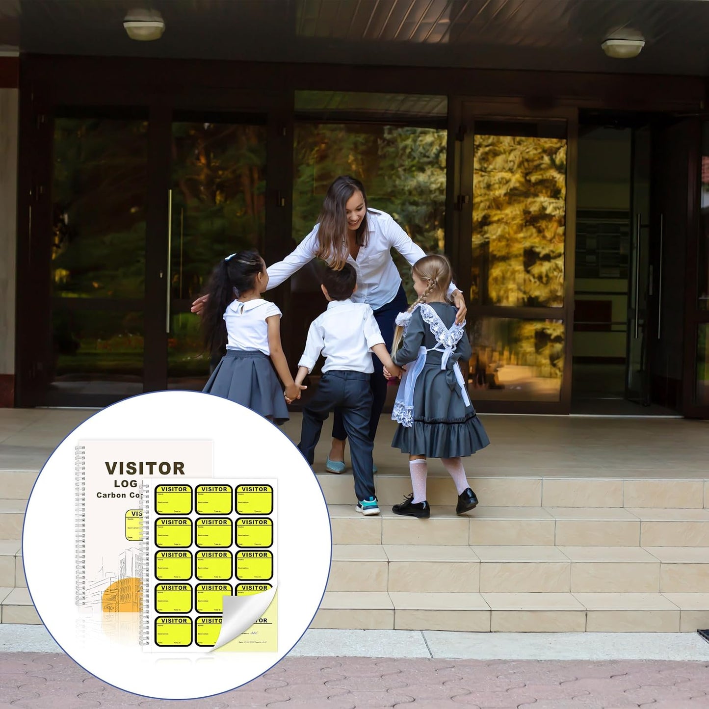 1 Pack of 225 Visitor Badges Registry Log with Carbon Copy Visitor Stickers Letter Size Visitor Log Book Extras Protecting Privacy Pages Spiral-Bound Self Visitor Badges Guest Register Book (1)
