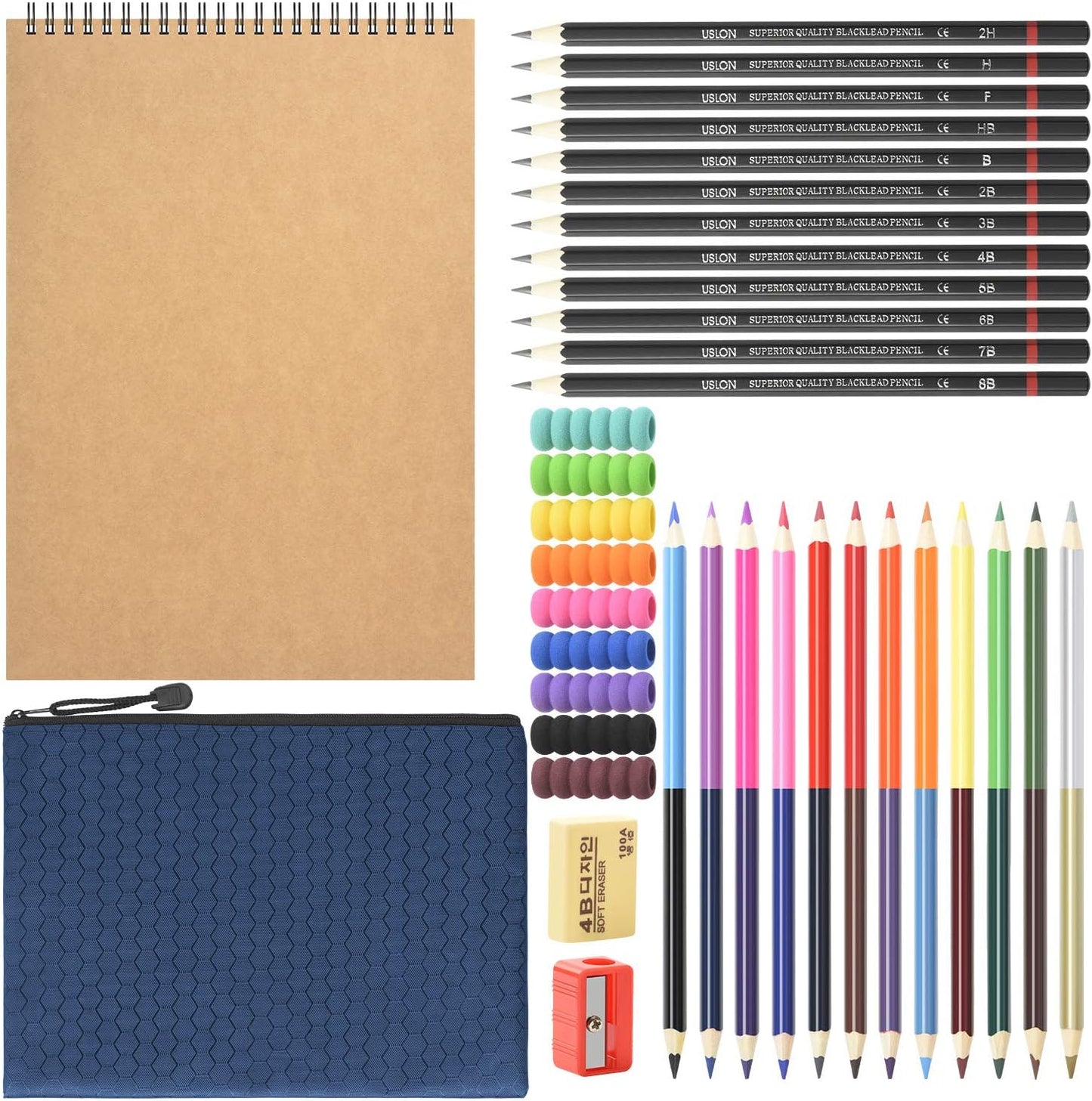 HomeMall Drawing Sketching Pencils Set, 37 Packs Art Kit with Sketchbook Draw Pencils Dual Ended Color Pencil Eraser Sharpener Pencil Bag for Kids Adults and Art Beginnersâ¦