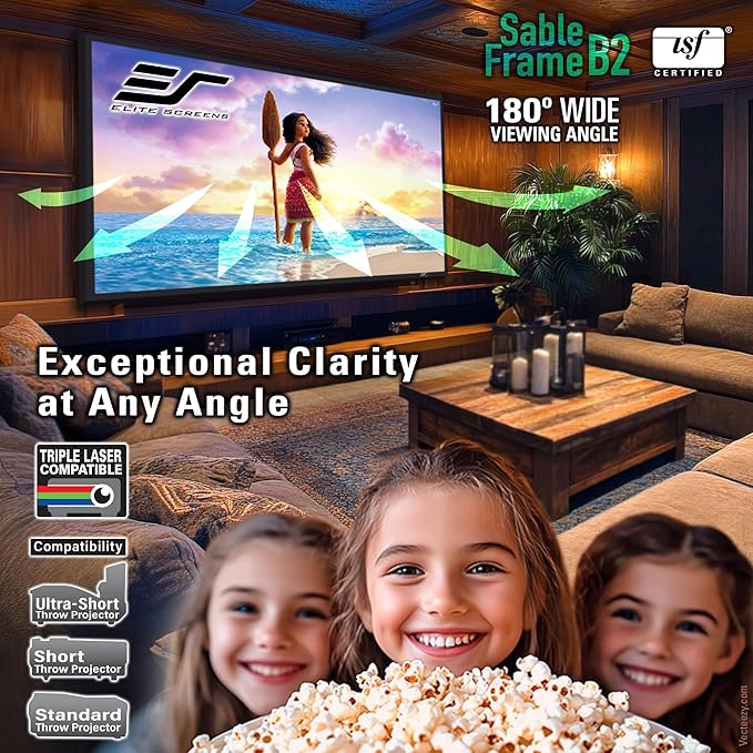 Elite Screens Sable Frame B2 Series 120-Inch 16:9 Projector Screen, Fixed Frame Wall Mounted, 4K/8K UHD & Active 3D, CineWhite UHD-B, ISF Certified, UST Compatible, SB120WH2-X