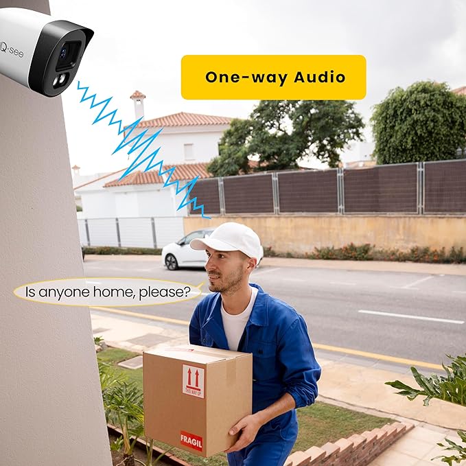 QSEE 8CH 5MP Home Security Camera System, 4pcs Wired 5MP Cameras H.265 IP67 Waterproof with Human Vehicle Detection, DVR for 24-7 Recording, Color Night Vision, Remote Access, QH08045YC