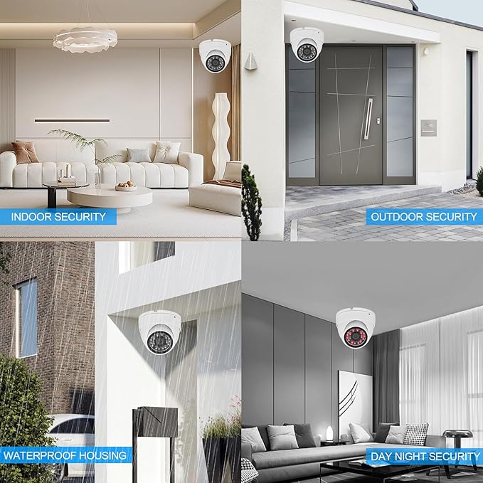 1080p 2MP CCTV Security Camera 4-in-1 (TVI/AHD/CVI/960H Analog) Dome Surveillance Cameras, 24pcs LEDs, 2.8mm Fixed Lens, 65ft IR Night Vision, 105° Wide Angle, IP66 Full Metal Housing