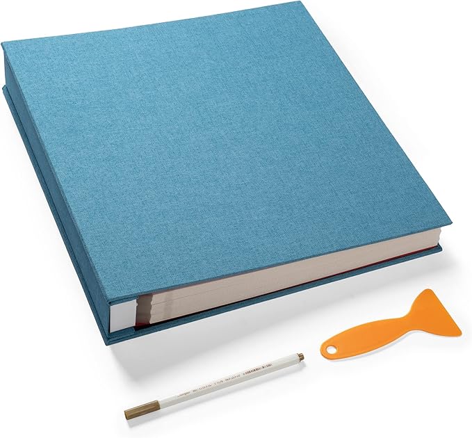 Large Photo Album Self Adhesive 4x6 5x7 3x5 8.5x11 Scrapbook Magnetic Album DIY Scrap Book Length 13 x Width 12.8 (Inches) 120 Sticky Pages Linen Cover DIY Photo Album (Sky Blue)