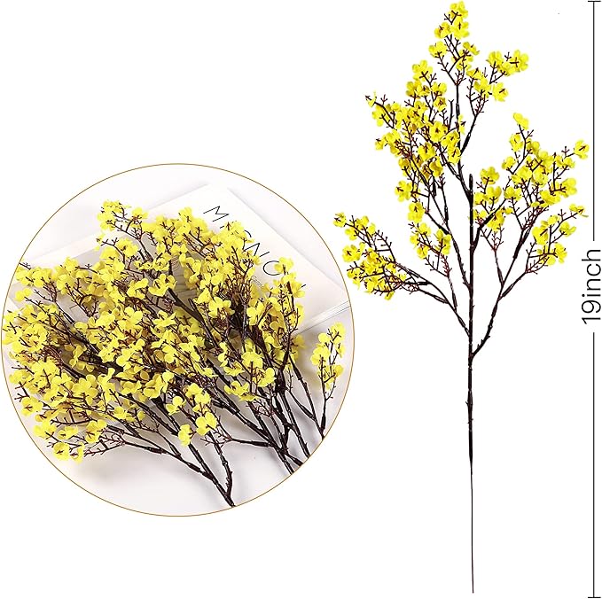 Sggvecsy 6 Pcs Babys Breath Artificial Flowers Gypsophila Bouquets Bulk Real Touch Fake Silk Flowers for Home Wedding DIY Floral Arrangement Kitchen Table Centerpiece Festival Decoration (Yellow)