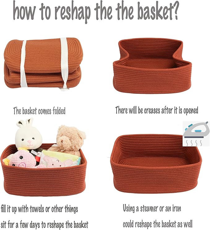Small Woven Storage Baskets 13“X9”X5“ Decorative Rope Bins for Organizing Shelves, Closets, and Toys, Empty Gift Baskets, Cute Organizer Basket for Home and Office (rustic, Large)