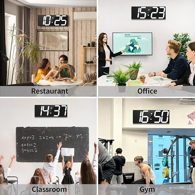 18.7'' Automic Digital Wall Clock, LED Digital Clock with Large Display, Multi-Function Wall Clock with Alarm and Timer, Auto Time Sync Clock with Adjustable Brigthness(White)