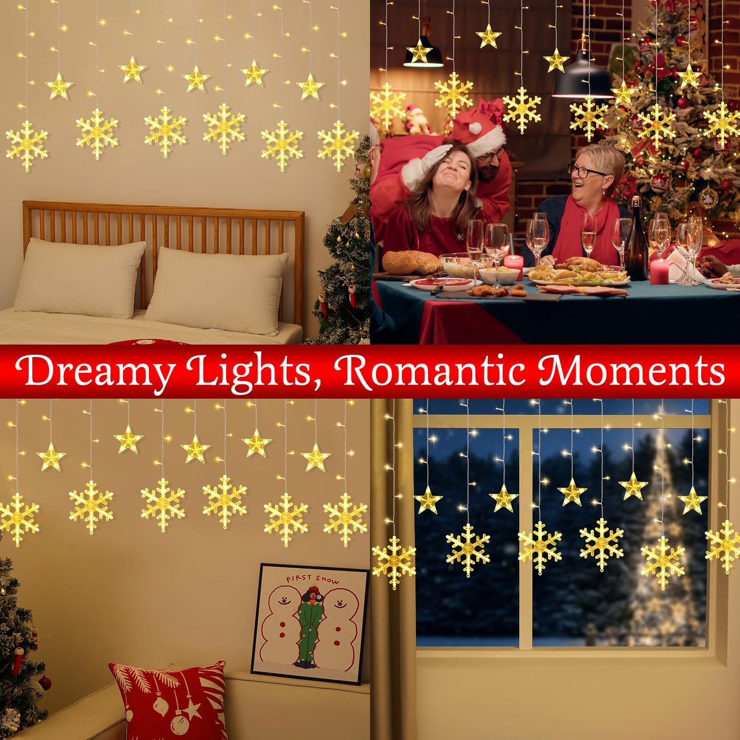 Lewondr 138 LED Christmas String Curtain Lights, USB & Remote Control, 8 Modes, Warm Light, Model HD250052
