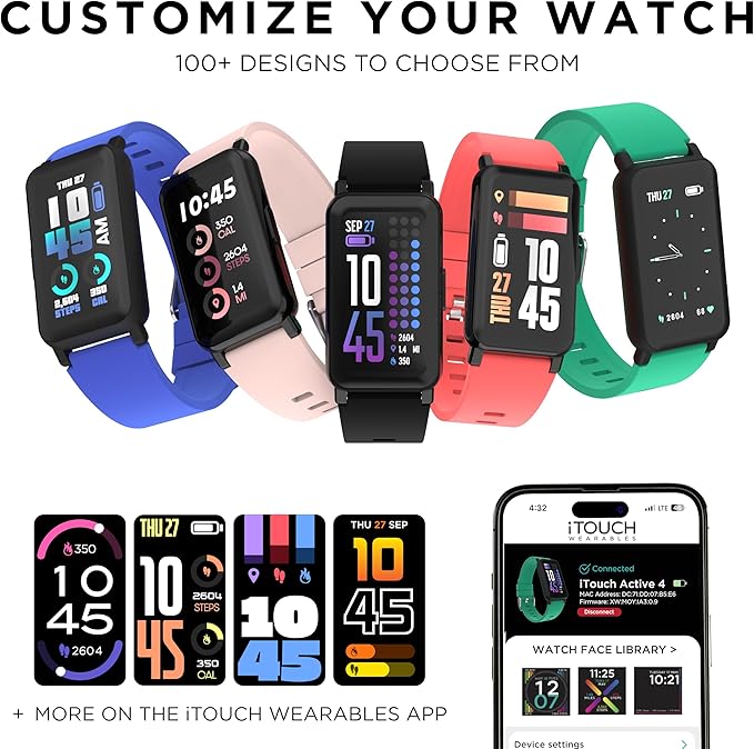 iTouch Active 4 Smartwatch Fitness Tracker – 1.47” Display, IP68 Water Resistant, 96 Sport Modes, Heart Rate & Activity Tracking, GPS, Pedometer, 100+ Watch Faces – for Android & iOS