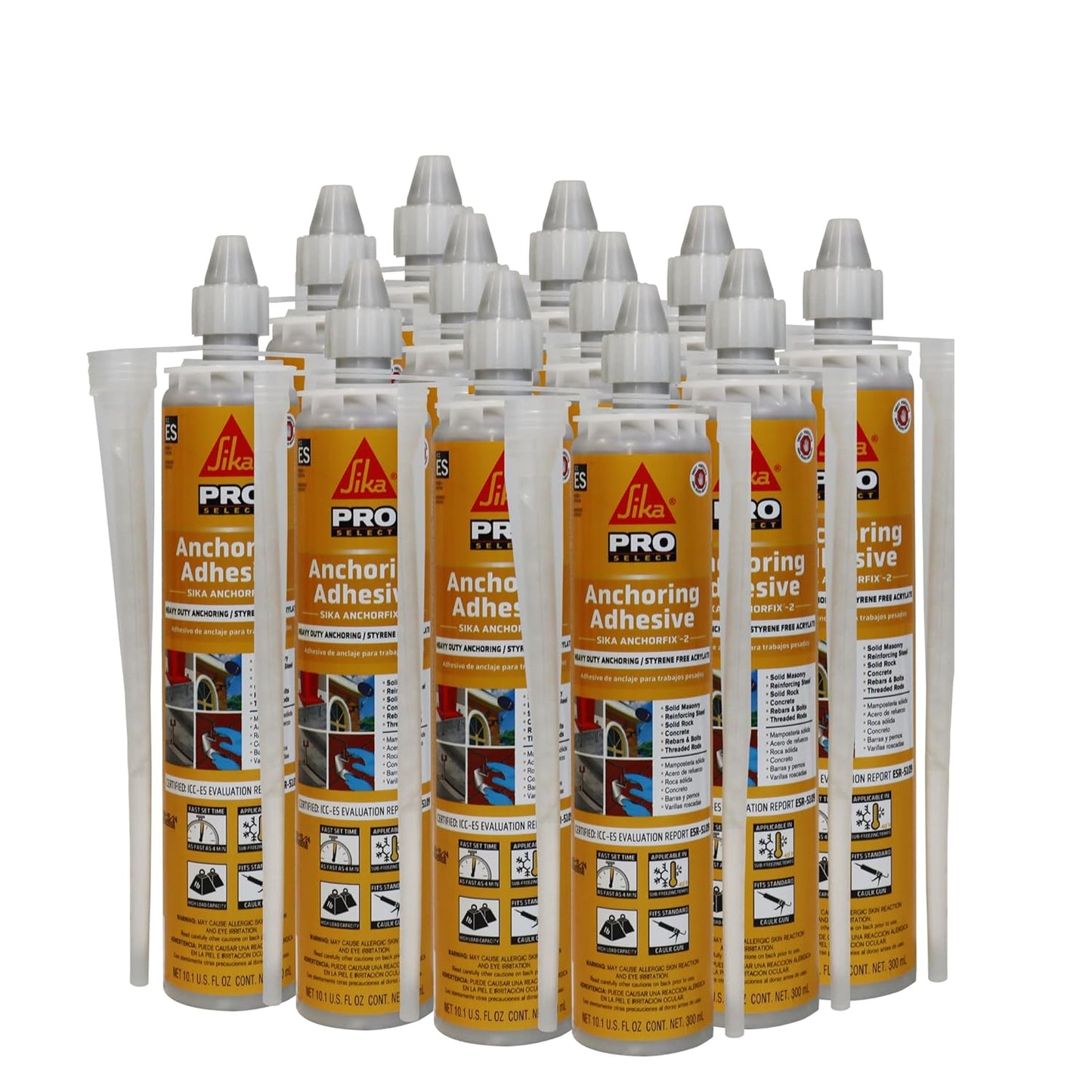 SIKA AnchorFix-2 High-Performance Construction Adhesive, 12-Pack, 10.1 Oz â Fast-Curing Epoxy for Anchoring in Concrete, Masonry & Steel, Solvent-Free, Ideal for Heavy-Duty Projects