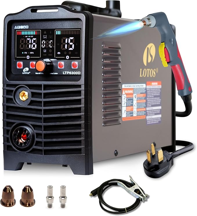 LTP6300D | 63A Non-Touch Pilot Arc Plasma Cutter, Drag-Cut Enabled, Non-HF Blowback Start, 3/4" Clean (1" Sever), Dual-Voltage 110/220V, LED Controls, Portable Air Plasma Cutter