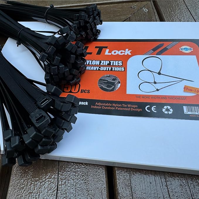150 Pcs Heavy Duty Wire Ties,3 Sizes 8/10/13.7 Inch Black Nylon Electrical Zip Tie,65 lbs-100lbs Cable Ties Tensile Strength for Indoor&Outdoor Electrical Wiring,Industrial Use,Gardening,Weatherproof