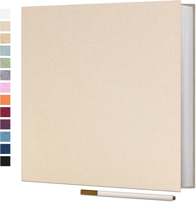 Vienrose Photo Album Self Adhesive 4x6 5x7 3x5 8x10 Scrapbook Album DIY Scrap Book with A Metallic Pen (11"x10.6" 60 Pages, Beige)