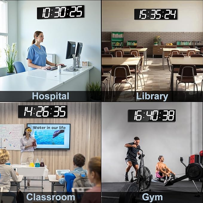 28.4'Large Digital Wall Clock,Automic Digital Clock with Alarm,Clendar and Termperature,Auto Time Sync with Easy Operation, Big Timer with Countdown and Countup (White)