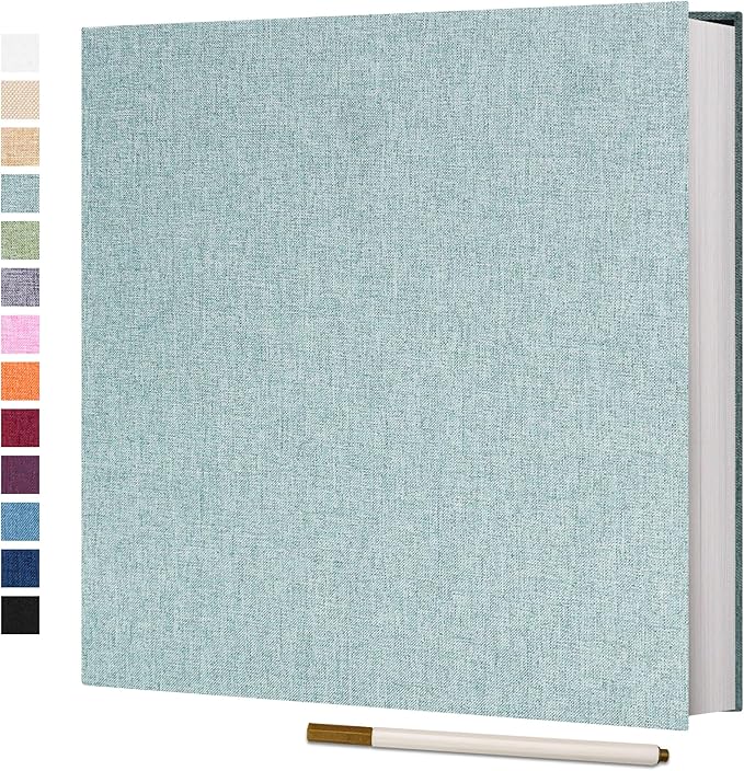 Vienrose Photo Album Self Adhesive 4x6 5x7 3x5 8x10 10x12 Scrapbook Album DIY Scrap Book with A Metallic Pen (13"x12.6" 60 Pages, Turquoise)