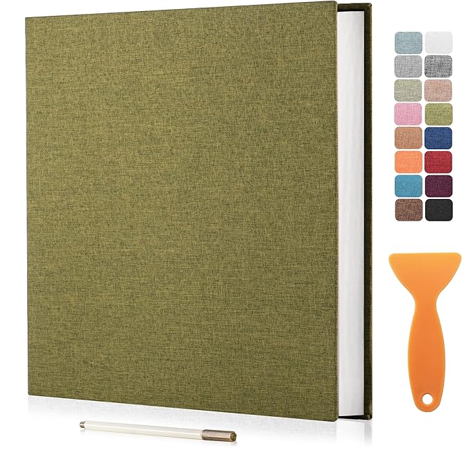 Large Photo Album Scrapbook â Holds 4x6, 8x10 Pictures â Self-Adhesive Pages for Baby, Wedding, Travel & Family Memories | Includes Metallic Pen & Scraper/Matcha Large DIY Memory Book for Gifts