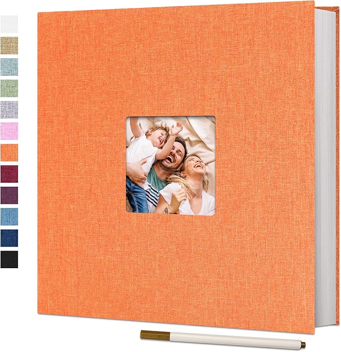 Vienrose Large Photo Album Self Adhesive for 4x6 8x10 10x12 Pictures Linen Scrapbook Album DIY 40 Blank Pages with A Metallic Pen