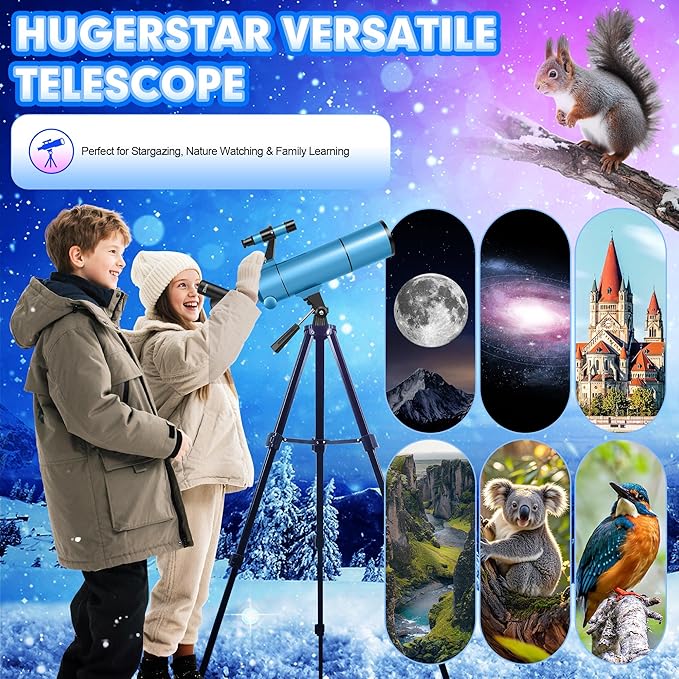 Telescope for Adults & Kids, 80mm Aperture 500mm (20X-150X) Professional Refractor Telescope for Astronomy Beginners, Portable Travel Telescopes with Tripod Phone Adapter, Stickers, Backpack