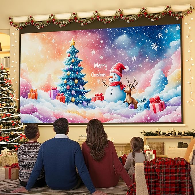 YODOLLA Projector Screen Motorized 100" 16:9, 4K 3D HD Electric Projector Screen Wall Mounted Automatic Ceiling Retractable Drop Down Projection Screen with Remote Movie Screen for Indoor Outdoor Use