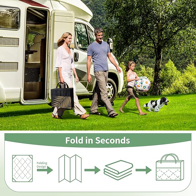 GENIMO Outdoor Rug 10' x 14' Waterproof for Patios Clearance, Reversible Outdoor Plastic Straw Camping Rug Carpet, Large Area Rugs Mats for RV, Camper, Deck, Balcony, Porch, Beach, Picnic, Black&Brown