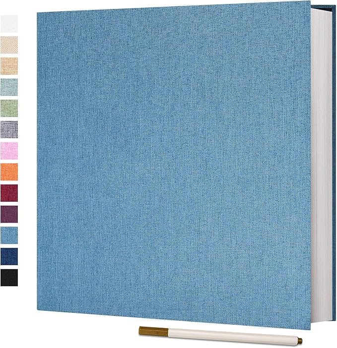 Vienrose Photo Album Self Adhesive 4x6 5x7 3x5 8x10 Scrapbook Album DIY Scrap Book with A Metallic Pen (11"x10.6" 60 Pages, Skyblue)