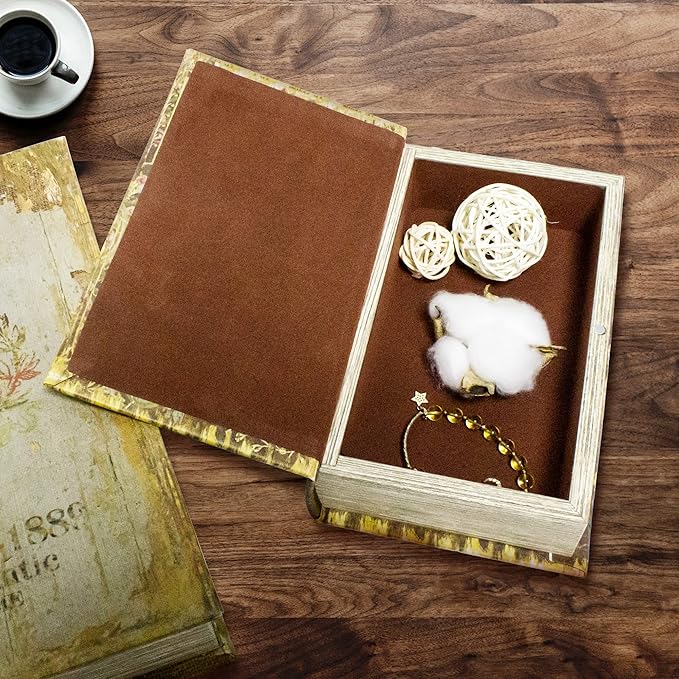Decorative Book Box Set of 2, Trinket Keepsake Storage Boxes Shaped Storage Box Vintage Style Decorative Book Boxes Antique Books for Decoration Medal Pattern