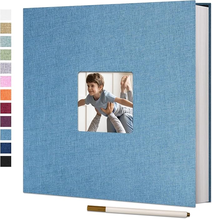 Vienrose Large Photo Album Self Adhesive for 4x6 8x10 Pictures Linen Scrapbook Album DIY 60 Blank Pages with A Metallic Pen