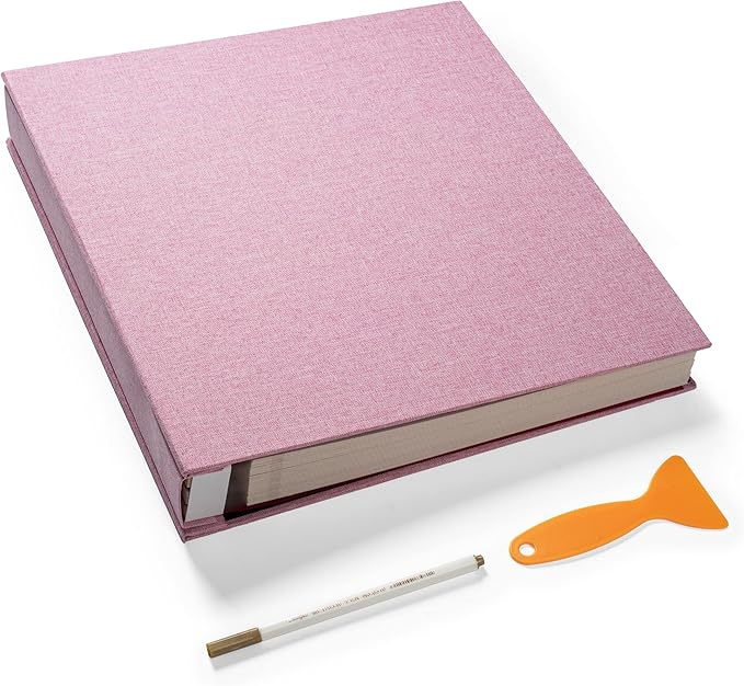 Super Large Photo Album Self Adhesive Scrapbook Album for 4Ã6 5Ã7 8Ã10 10Ã12 or Bigger Pictures DIY Magnetic Linen Cover Album 80Sheets/160Pages DIY Photo Album(Pink)