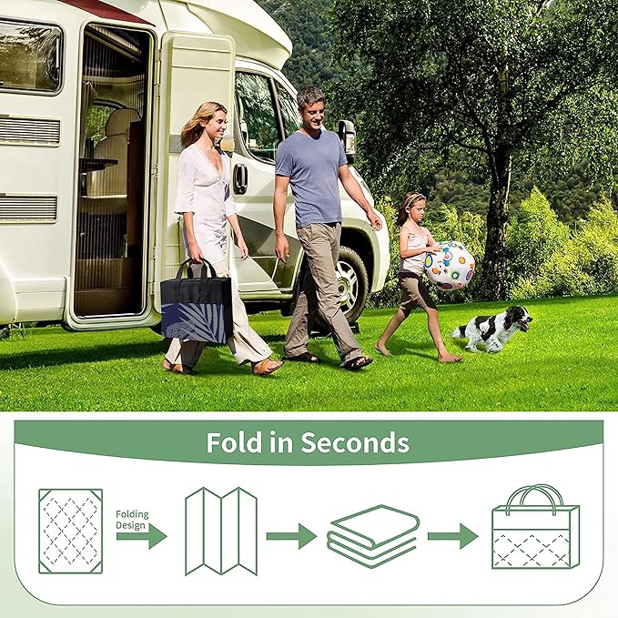 GENIMO Outdoor Rug 5' x 8' Waterproof for Patios Clearance, Reversible Outdoor Plastic Straw Camping Rug Carpet, Large Area Rugs Mats for RV, Picnic, Backyard, Deck, Balcony, Porch, Beach, Blue&Grey