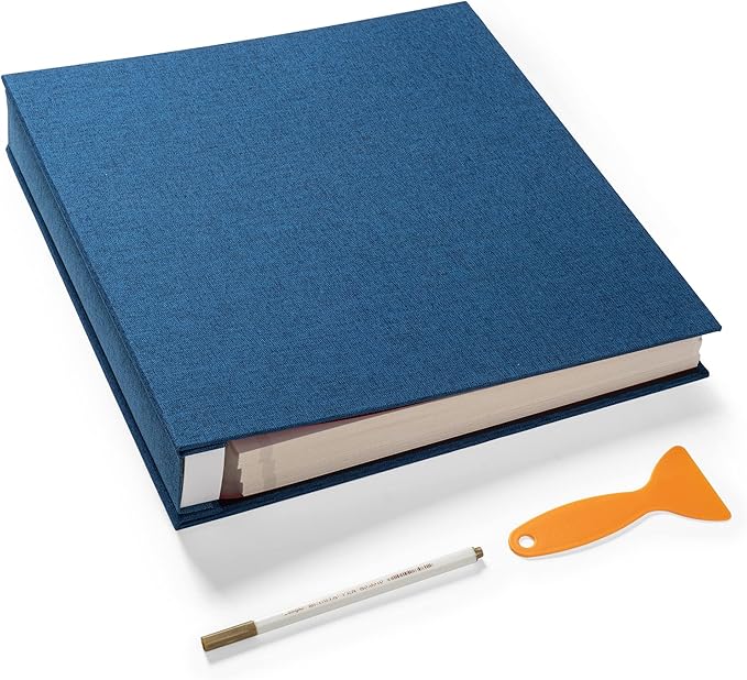 Super Large Photo Album Self Adhesive Scrapbook Album for 4Ã6 5Ã7 8Ã10 10Ã12 or Bigger Pictures DIY Magnetic Linen Cover Album 80Sheets/160Pages DIY Photo Album(Blue)