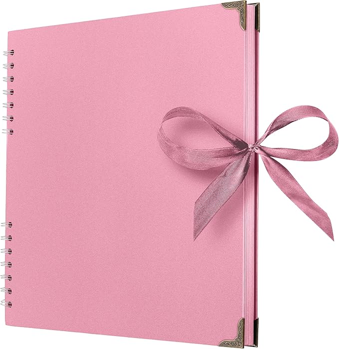Bstorify Square Scrapbook Photo Albums 80 Pages (11 x 11 Inch) Pink Thick Paper, Hardcover, Ribbon Closure - Ideal for Your Scrapbooking Albums, Art & Craft Projects (Pink, 11 x 11 Inch)