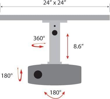 Amer Mounts AMRDCP100KIT Universal Adjustable 2 x 2 feet Drop Ceiling Projector Mount, Suspended Drop-in Ceiling Projection Mounting Kit, White