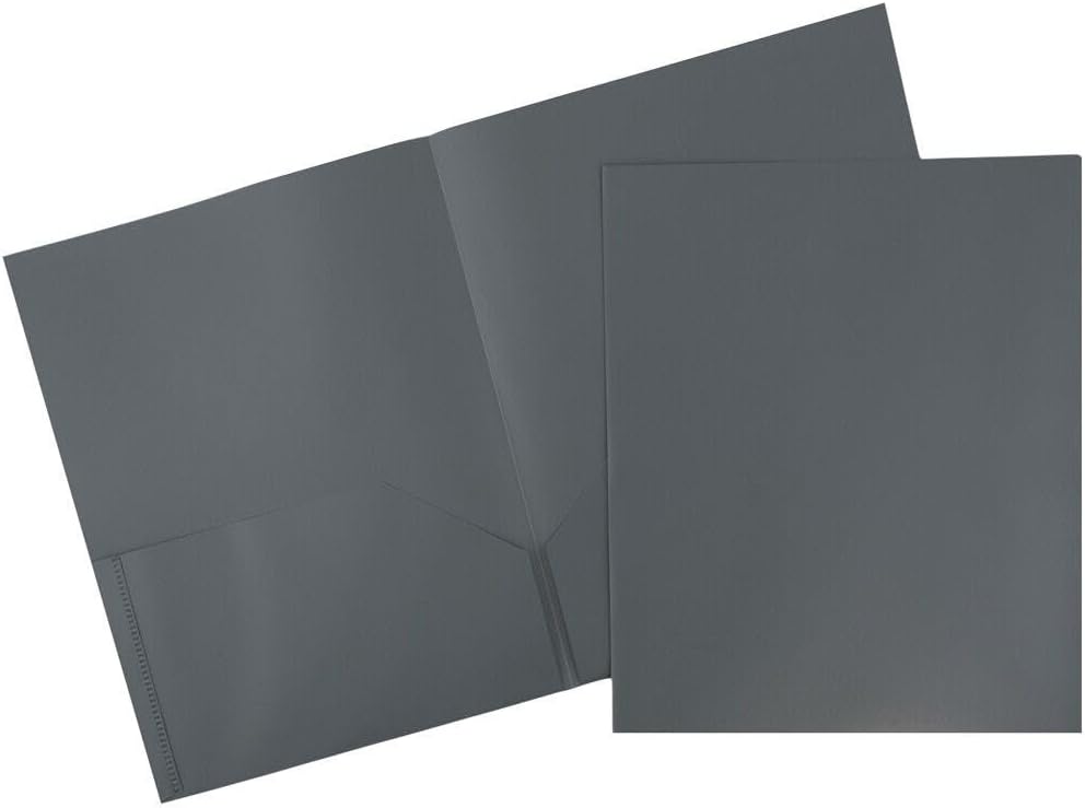 JAM PAPER Plastic 2 Pocket POP Folders - Durable School Folders - Grey - Bulk 144/Box