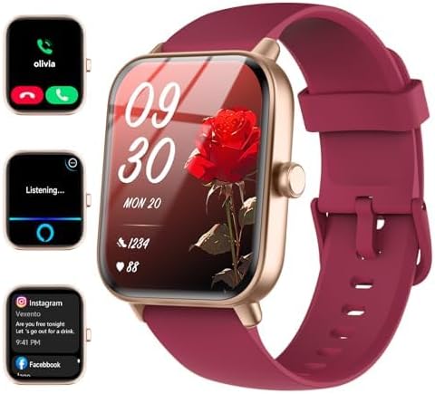 Smart Watches for Women/Men, Smart Watch for Android Phones and iPhone Compatible, Alexa Built-in, 1.8" Fitness Watches for Women, IP68 Waterproof/Bluetooth Call, Heart Rate/Sleep Monitor, Red